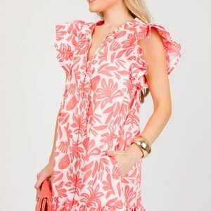 Vibrant Pink Floral Ruffle Mini Dress